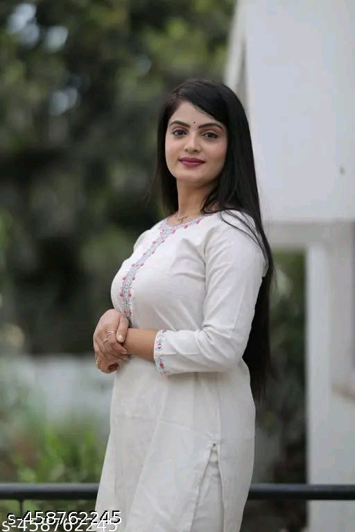 Zanies Off White Color Solid Tunic and Pant Set