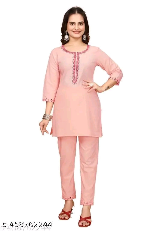 Zanies Off White Color Solid Tunic and Pant Set