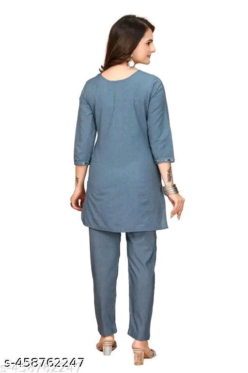 Zanies Off White Color Solid Tunic and Pant Set