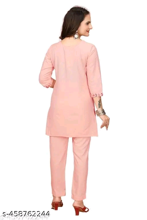 Zanies Off White Color Solid Tunic and Pant Set