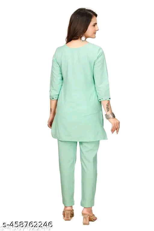 Zanies Off White Color Solid Tunic and Pant Set
