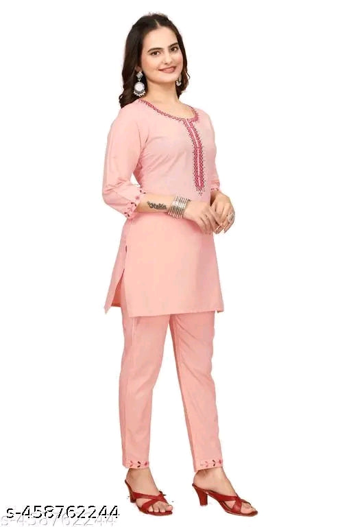 Zanies Off White Color Solid Tunic and Pant Set